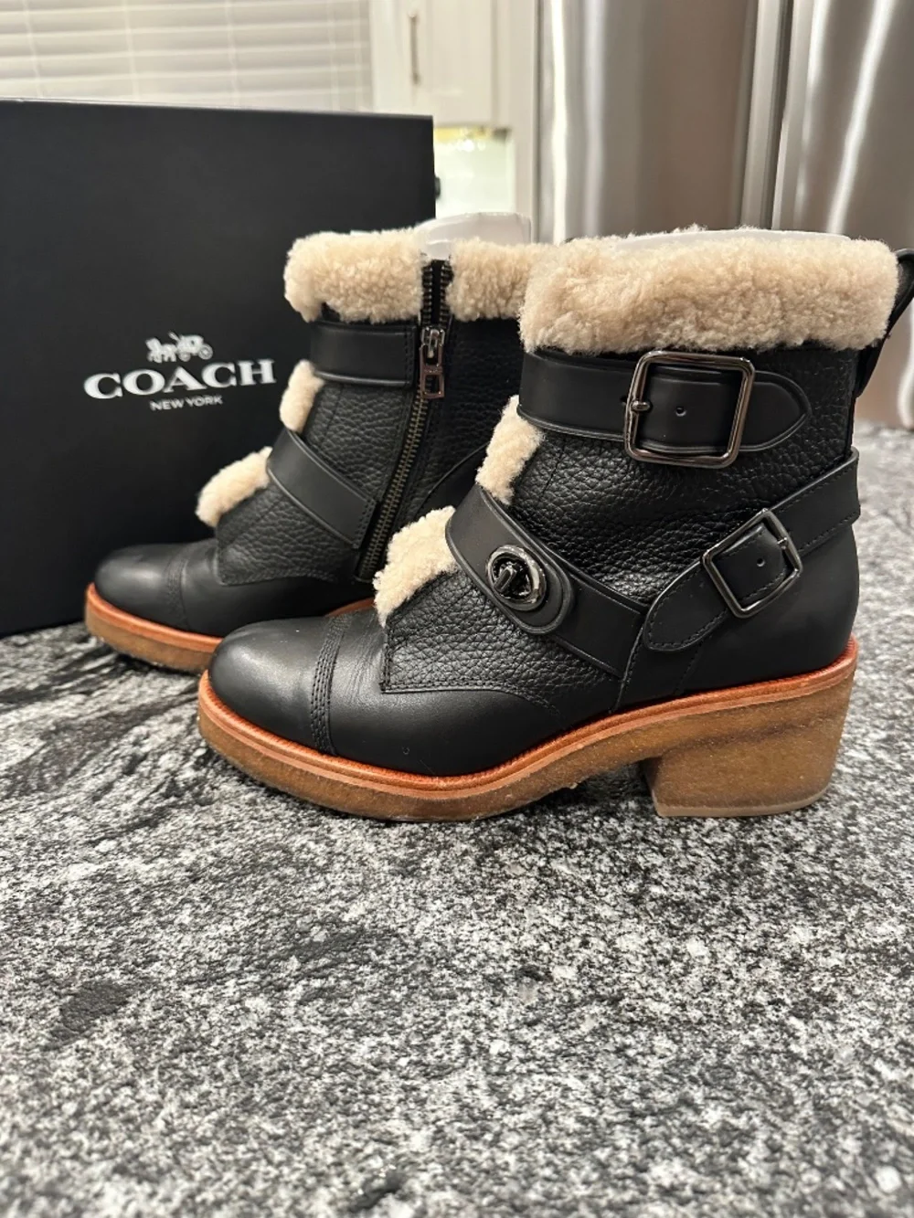 Coach Preston Black Leather Ankle Boots